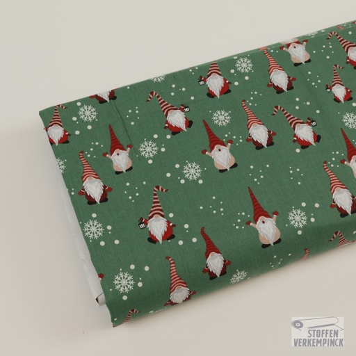 [ZA-4724-2] Katoen Kerst Kerstman/Sneeuwkristal Groen
