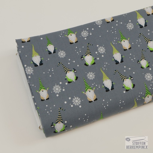 [ZA-4724-3] Katoen Kerst Kerstman/Sneeuwkristal Grijs