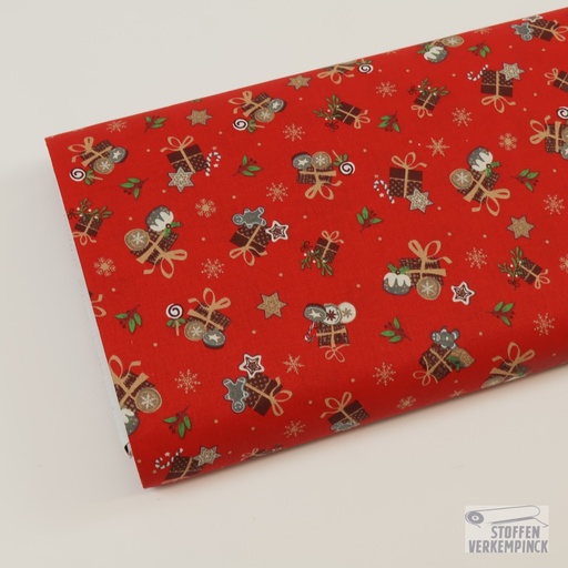 [ZA-4701-1] Katoen Kerst - Pakjes Rood