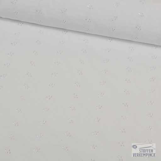 [ZA-001539-06] Popeline Broderie Anglaise Bloemen Wit