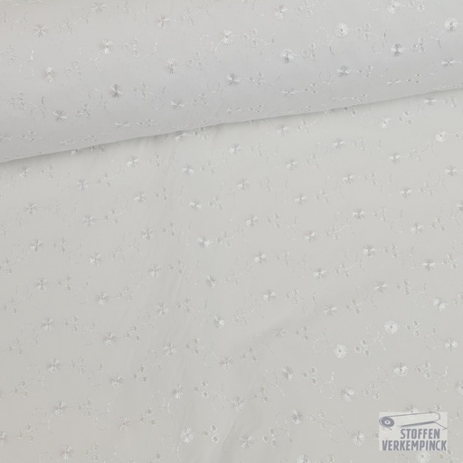 [ZA-001538-06] Popeline Broderie Anglaise Ranken Wit 