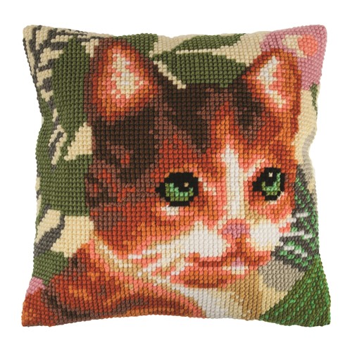 [DI-GCS61] Borduurpakket kussen 40cm x 40cm incl. kussenrug met rits : Kat