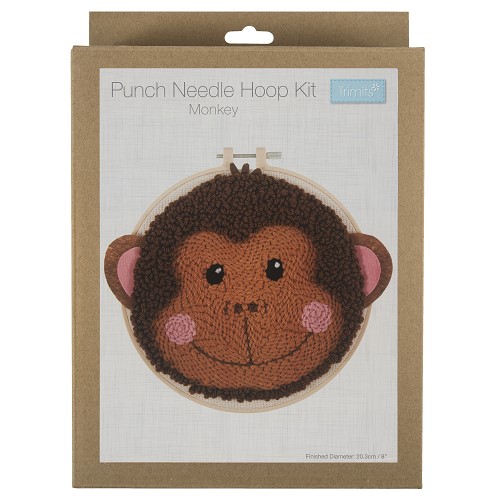 [DI-GCK199] Punch needle set met borduurring 20,3cm : Aap