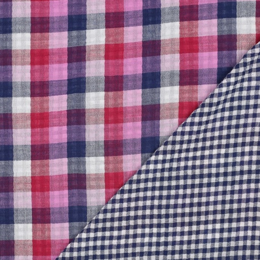 [VE-03645-001] Double Gauze Check 2-side Navy/Pink/Wine