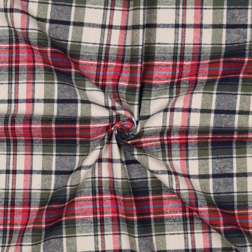 [VE-03753-001] Cotton Yarn Dyed brushed Checks Olive/Red