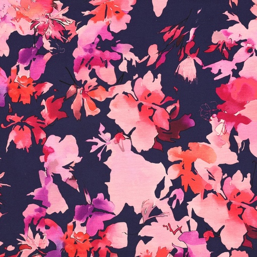 [VE-05054-003] Jersey Digital Pink Flowers on Navy