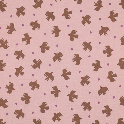[VE-05154-015] Double Gauze Bio Birds Soft Rose