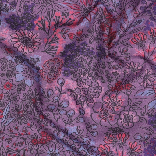 [VE-05180-003] Fine poplin Digital Flowers Purple