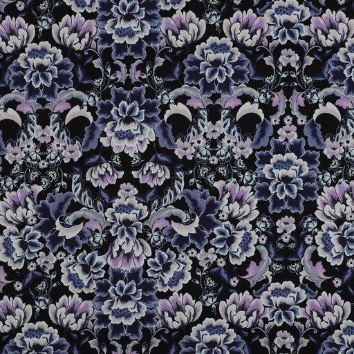 [VE-05470-001] Cotton Satin Digital Flowers Black