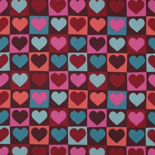 [VE-05577-004] Fine Popeline Hearts Bordeaux