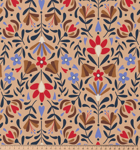 [DO-LAFLEUR-BEIGEROUGE] Katoen "Lafleur" Beige/Rouge