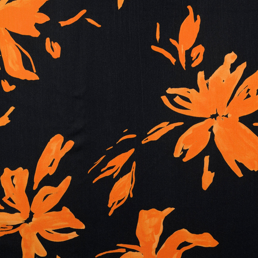 [HE-211905-0002] Viscose Satin Digital Orange Flowers