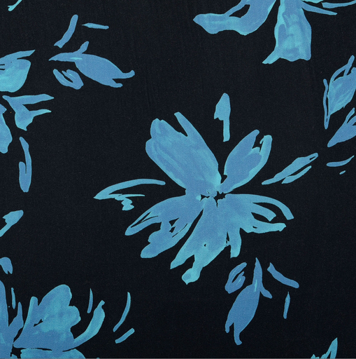[HE-211905-0004] Viscose Satin Digital Blue Flowers