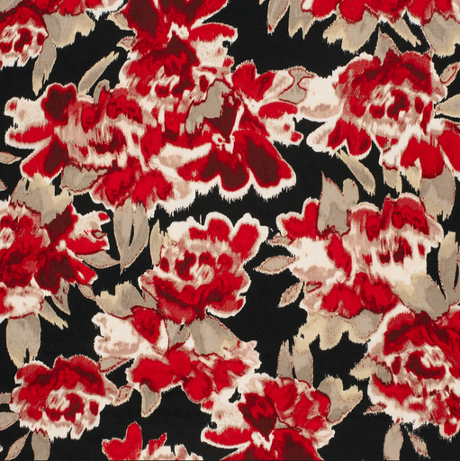 [NO-24026-016] Polye. Satin Velvet Floral Dark Red