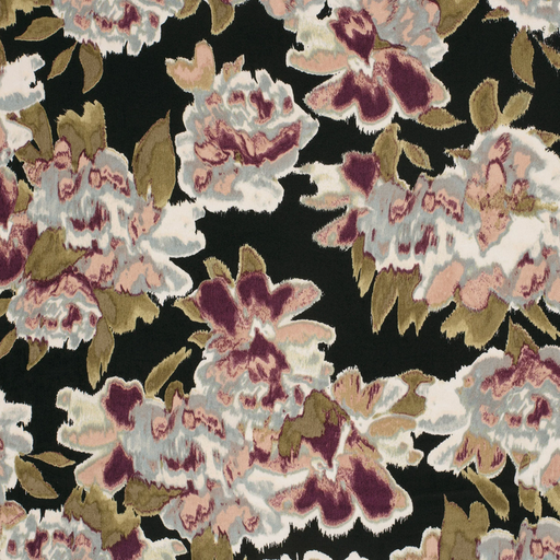 [NO-24026-046] Polye. Satin Velvet Floral Greyblue/Purple