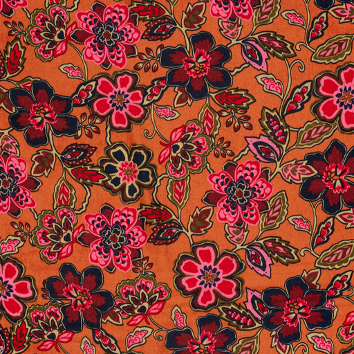 [NO-24027-056] Polye. Satin Velvet Retro Flowers Orange