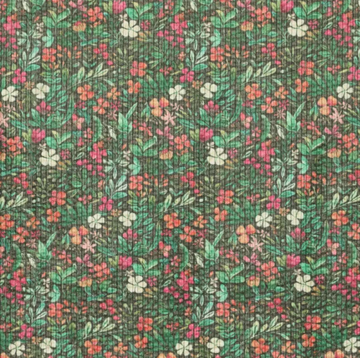 [KI-22242-307] Stretch Corduroy Digiprint Flowers - Green
