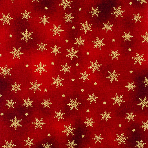 [HE-212067-5020] Kerstkatoen Gouden Sneeuwkristallen Rood