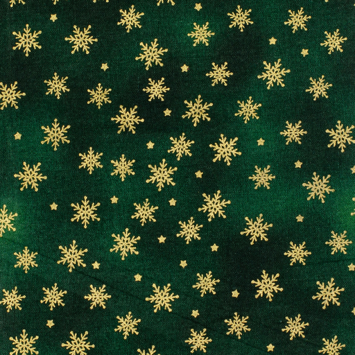 [HE-212067-5031] Kerstkatoen Gouden Sneeuwkristallen Groen