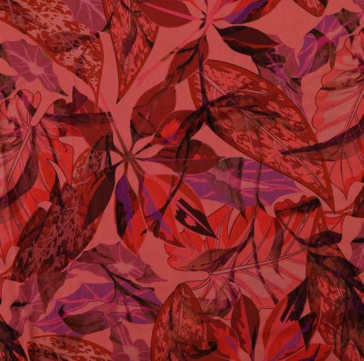 [HE-212303-0015] Viscose Satin Digital Planten Rood