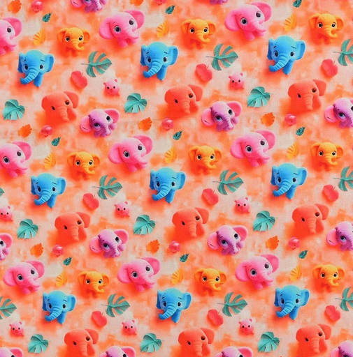 [MU-5818-1814] Katoen poplin 3D Elephant Salmon/Orange