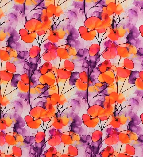 [MU-5830-445] Katoen poplin Digital Floral Purple/Orange