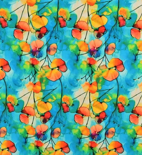 [MU-5830-6] Katoen poplin Digital Floral Turquoise