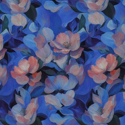 [VE-05747-001] Viscose stretch Digital Pink Flowers on Blue
