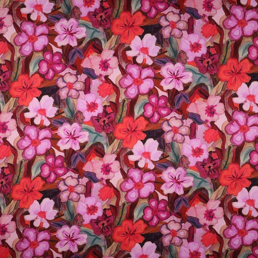 [VE-05930-005] Cotton Satin Digital Rose & Coral Flowers