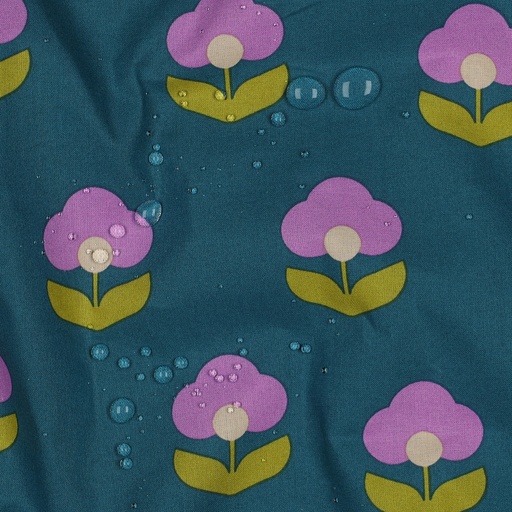 [VE-C6211-006] Coated Cotton Vintage Flowers Petrol