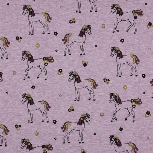 [VE-05697-011] Jersey Melange Glitter Horses Lilac