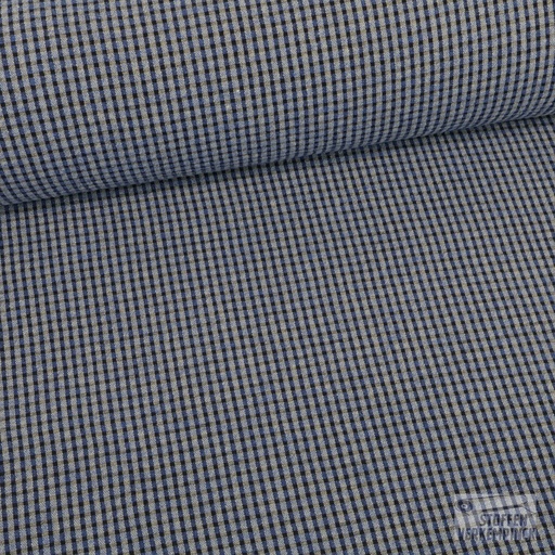 [BEW-2070-01] Seersucker Ruitje Marine/Grijs