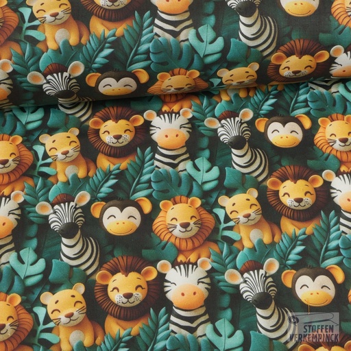 [MF-7217-001] Katoen Cretonne 3D Tiny Wild Petrol