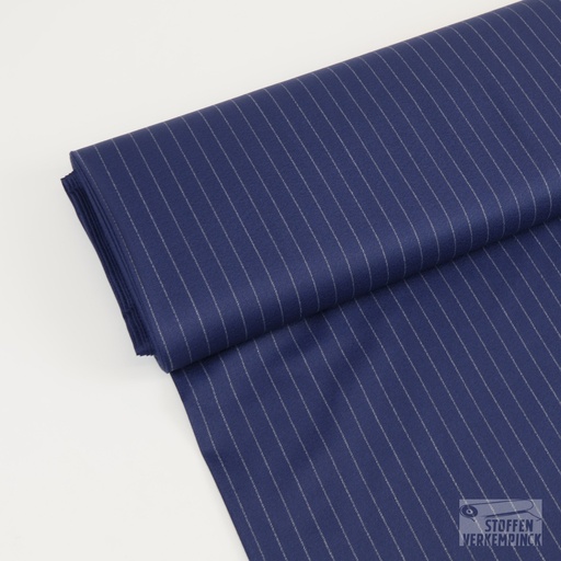 [POL-777008-21] Crêpe Recycled Pl/Bamboo Pinstripe 1.5 cm. - Marine/White