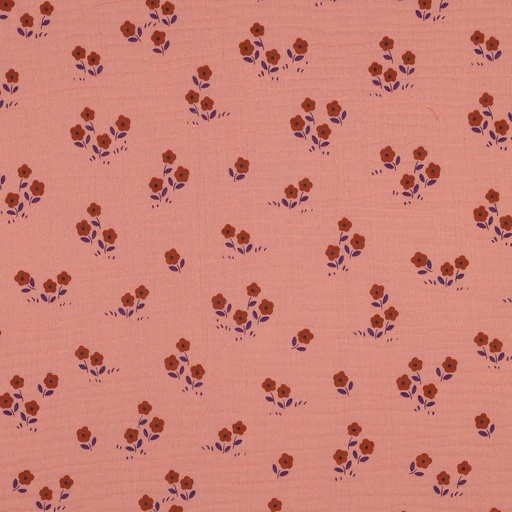 [VE-06126-050] Double gauze Terra Flowers - Salmon