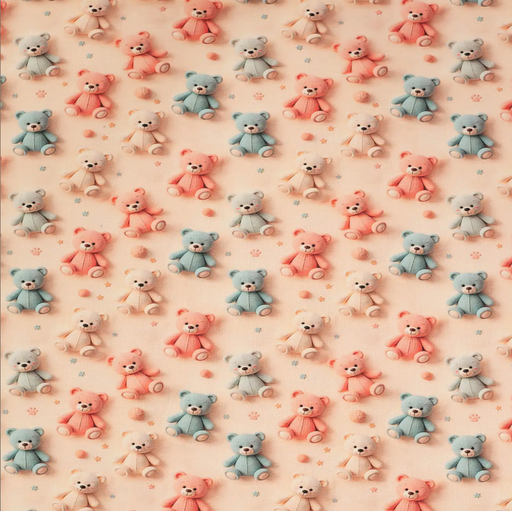 [QT-K50165-530] Jersey Katoen Digital 3D Teddy Bear Powder