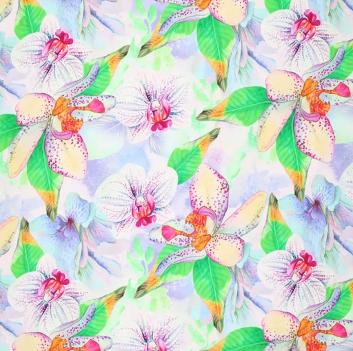 [KI-22589-815] Cezanne Silky Viscose Satin Stretch Maxi Flower Orange/Lilac