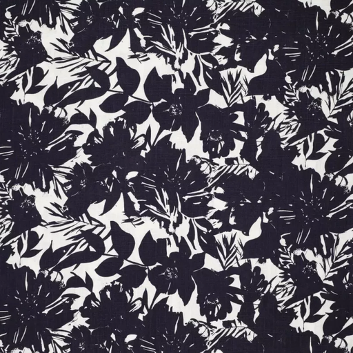 [KI-21557-602] Viscose Linnen Lisa Flowers Navy