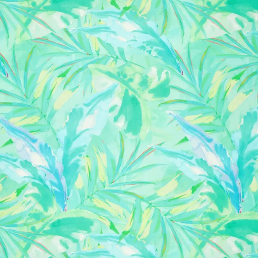 [KI-22508-660] Viscose Linnen Digi Vibrant Leaves Aqua