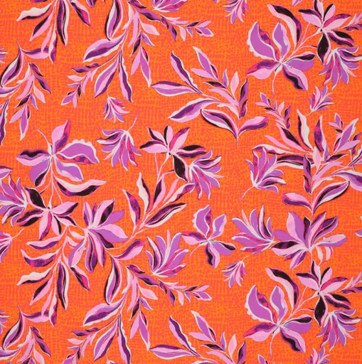 [KI-22576-450] Viscose Stretch Digi Flowers on Spot Coral