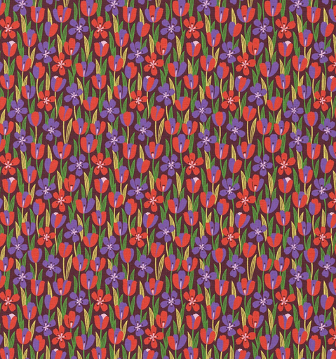 [DO-113858] Katoen Petit Fleurs Rouge/Violet