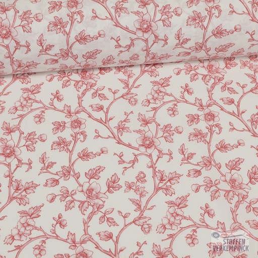 [SA-ELIZA-AZROU] Katoen Percale Bloemranken Rood