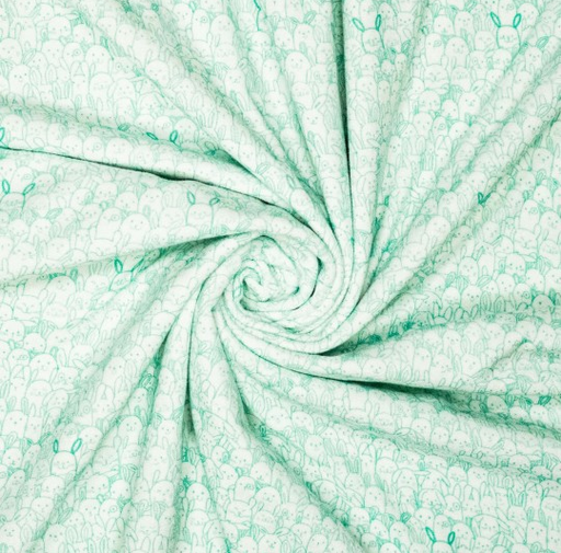 [POL-312015-20] Jersey Badstof Konijntjes Wit/Jade