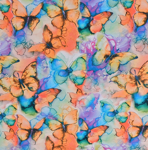 [MU-5954-1603] Bamboo Jersey Digital Colourfull Flowers Orange