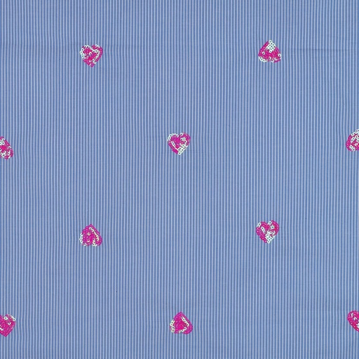 [VE-04766-001] Cotton Stripes Sequins Hearts Blue