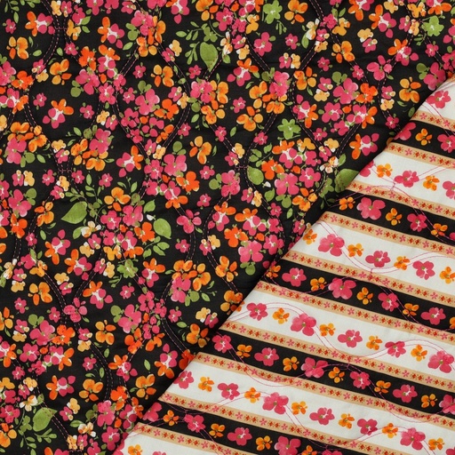 [VE-07838-001] Matelassé Cotton Voile Digital Fowers Black