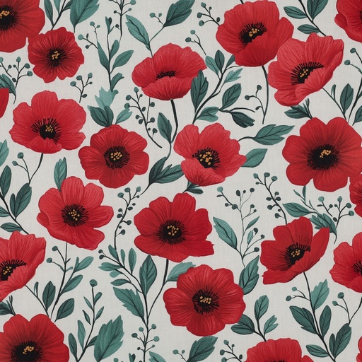 [VE-06885-002] Fine Poplin Digital Poppies Off White