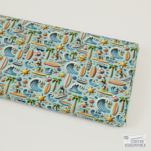 [MC-POPL SPLASH-7002] Cotton Poplin Surfing Blue