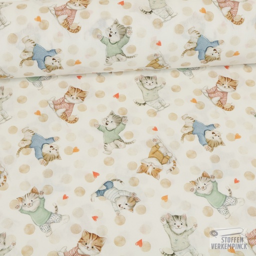 [VER-TREND PEZU CATS-50] Katoen Playing Cats White