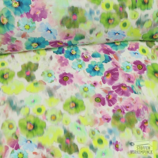 [BEW-1123-20] Viscose Gebloemd Lime/Jade/Violet